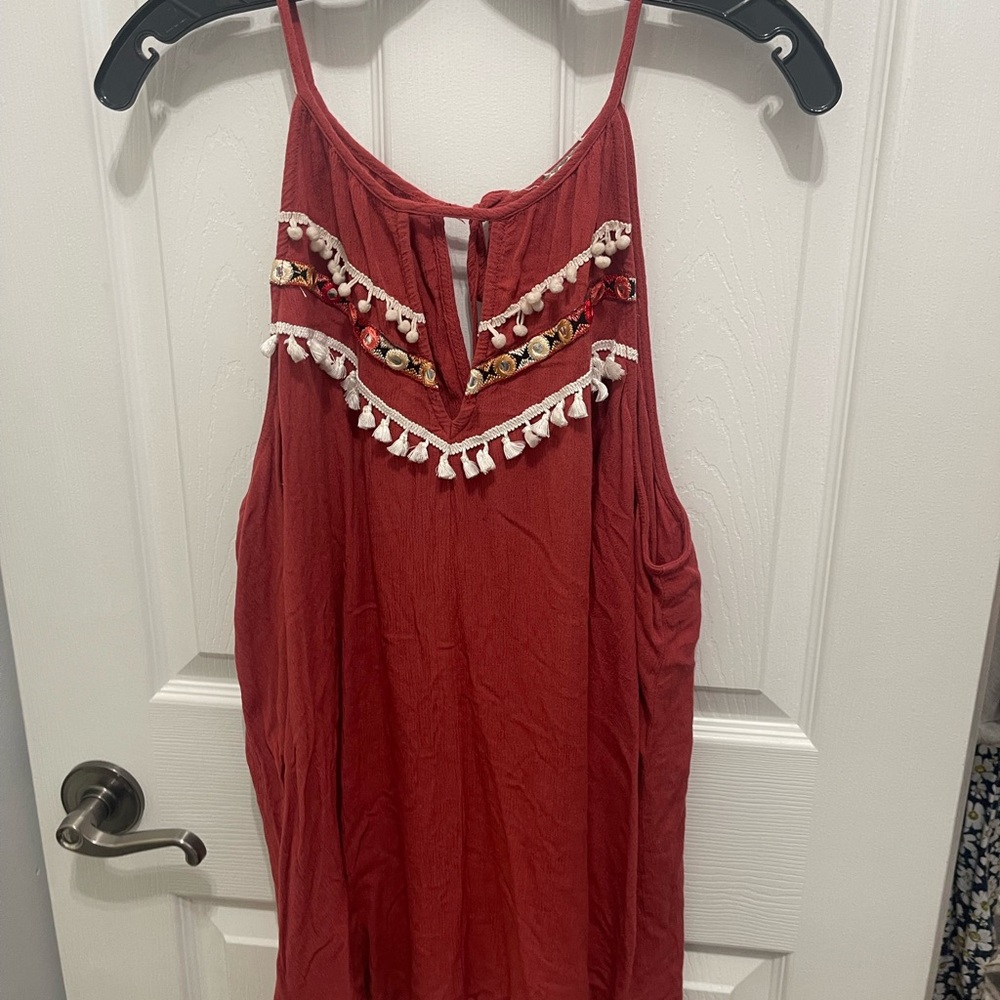 Eyeshadow Red Asymmetrical Ruffled Tank Top